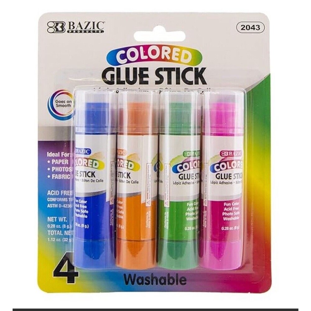 Bazic Washable Colored Glue Stick 8G/0.28 Oz, All Purpose Acid Glue Stick